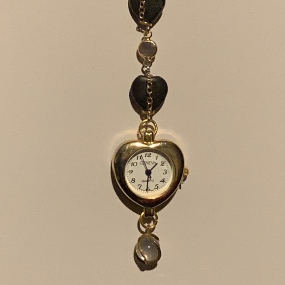 Original One of a Kind Hematite Heart and Gold Chain Clock Drop Necklace - Picture 10 of 15